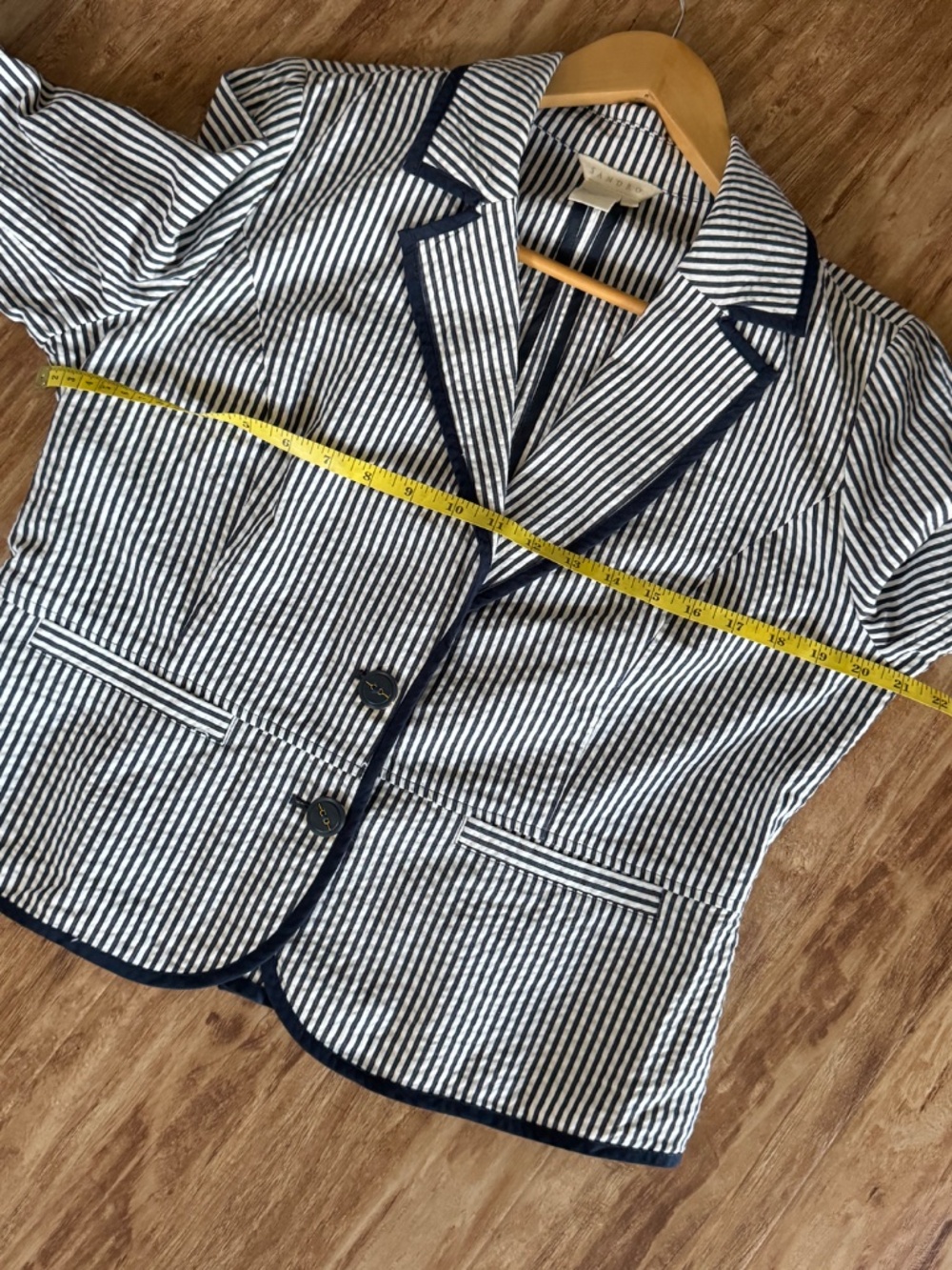 Sandro Cotton Blazer Blue White Stripe Nautical Styling Seersucker Jacket Large - Picture 13 of 16